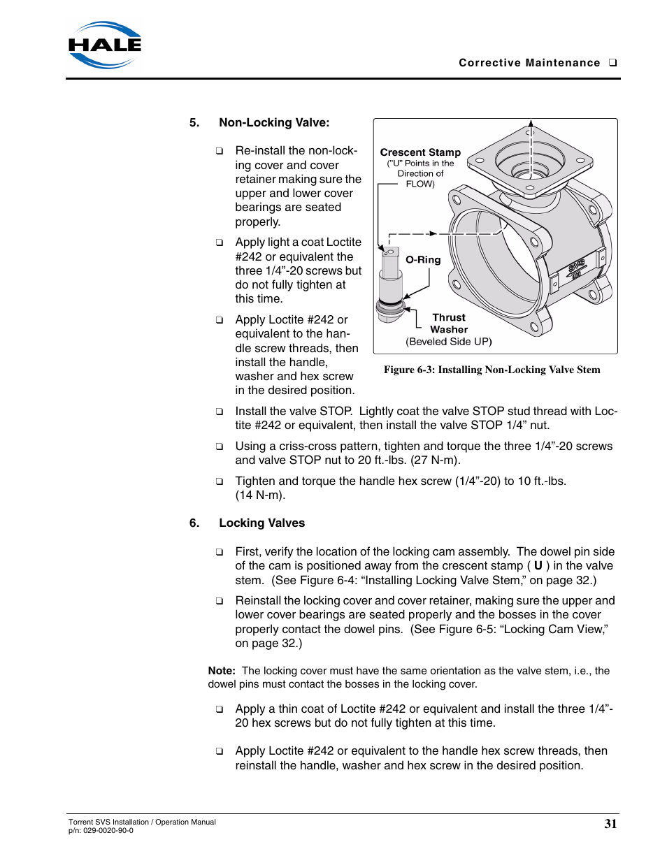 Figure 6-3: installing non-locking valve stem | Hale Torrent SVS Stainless Steel Valves User Manual | Page 31 / 100