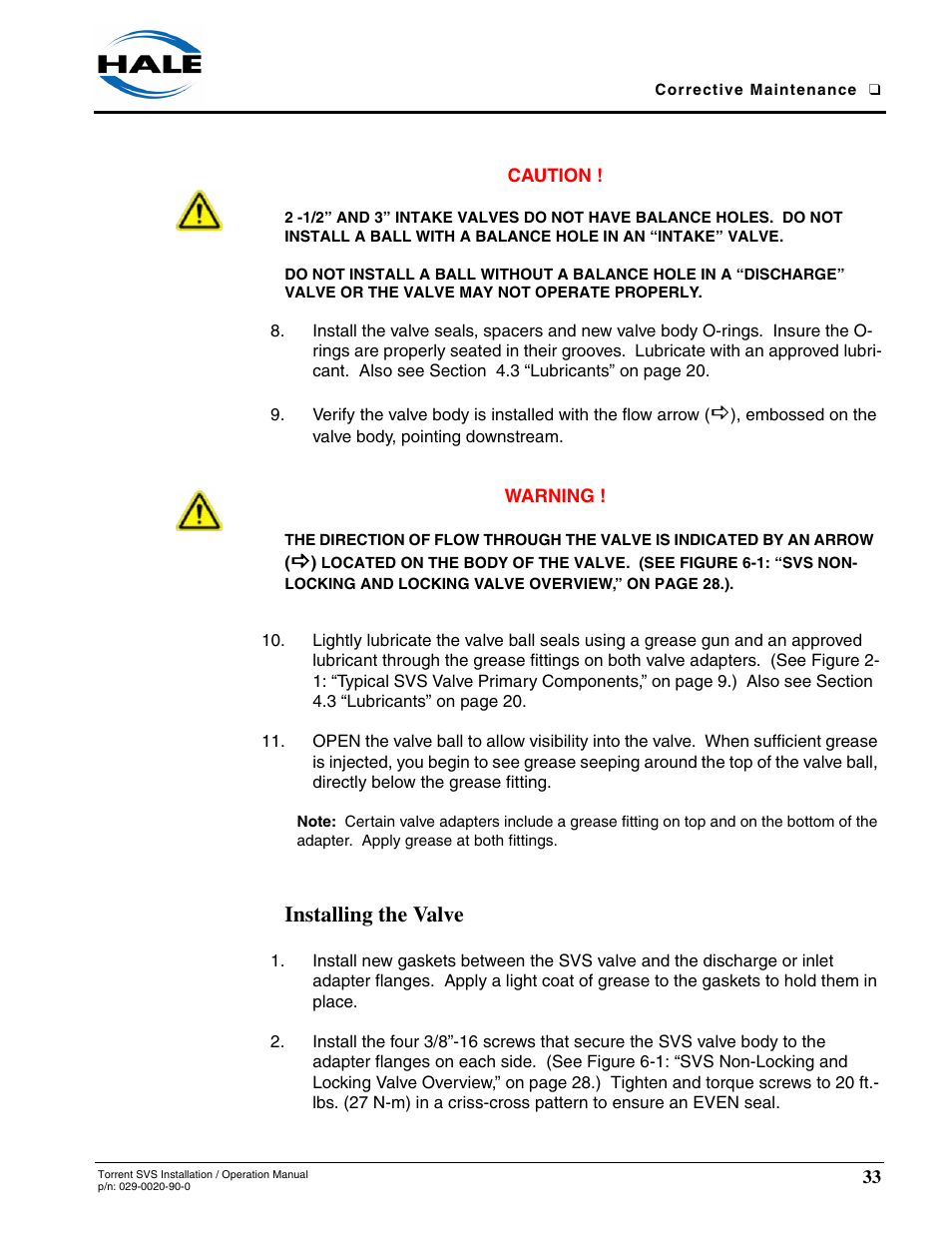 Installing the valve | Hale Torrent SVS Stainless Steel Valves User Manual | Page 33 / 100