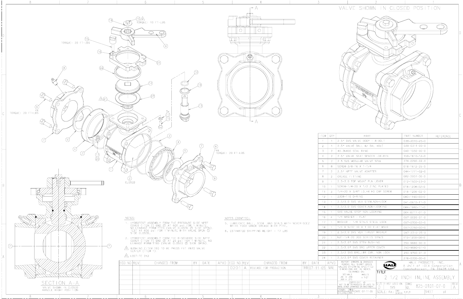 1/2” inline assembly -0101-07-0a | Hale Torrent SVS Stainless Steel Valves User Manual | Page 55 / 100