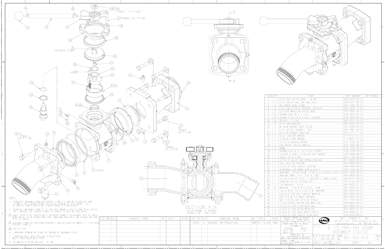 1/2” nst droop assembly (70/72) -1325-10-0a | Hale Torrent SVS Stainless Steel Valves User Manual | Page 59 / 100