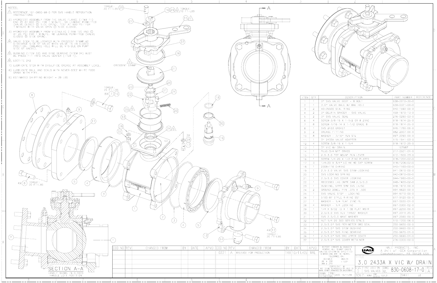 3” - 2433a x victaulic assembly -0608-17-0a | Hale Torrent SVS Stainless Steel Valves User Manual | Page 63 / 100