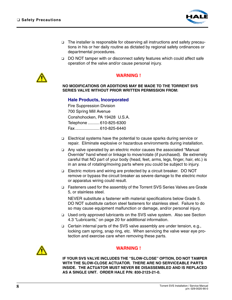 Hale Torrent SVS Stainless Steel Valves User Manual | Page 8 / 100