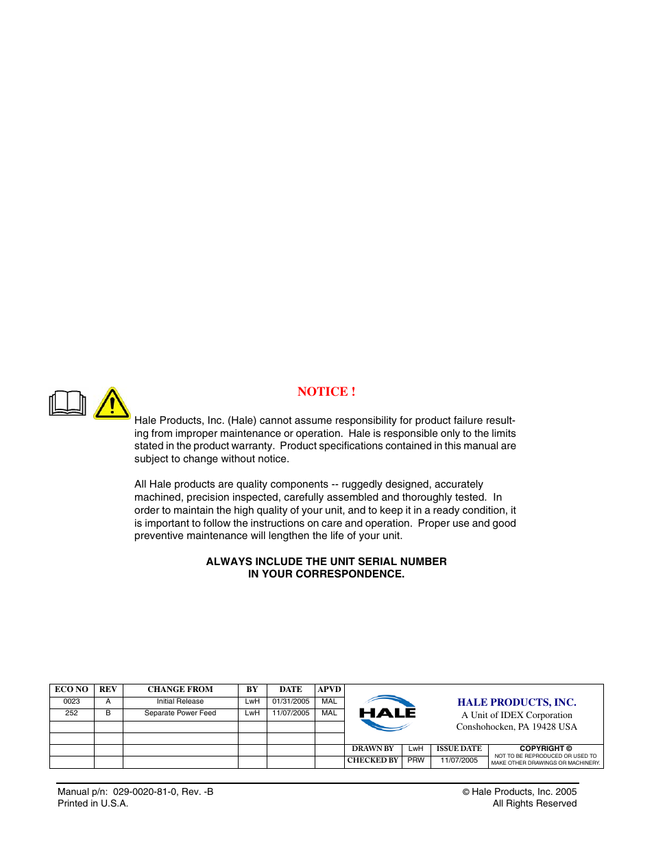 Notice | Hale AutoFill-E Tank Refill Control System User Manual | Page 2 / 55