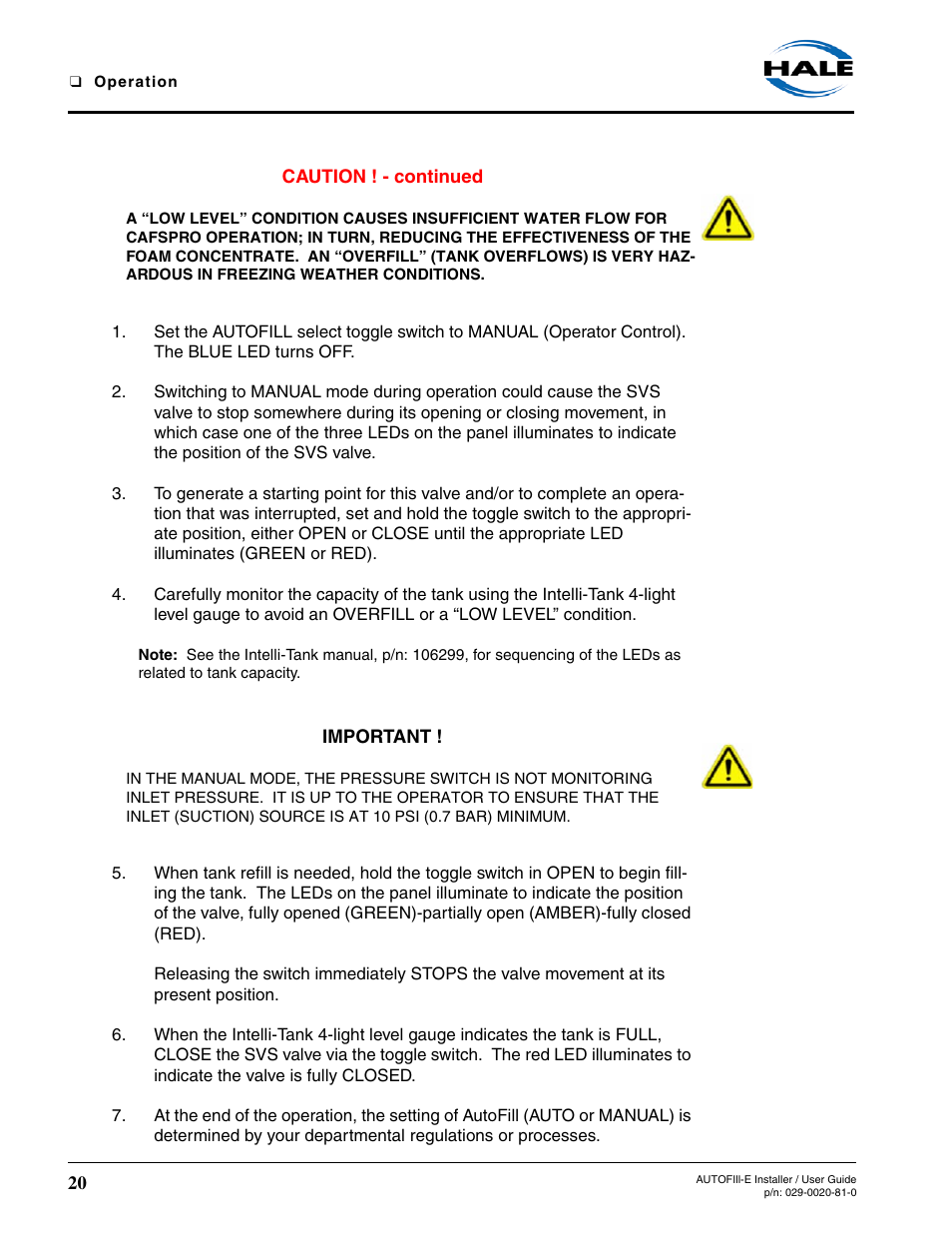 Hale AutoFill-E Tank Refill Control System User Manual | Page 20 / 55