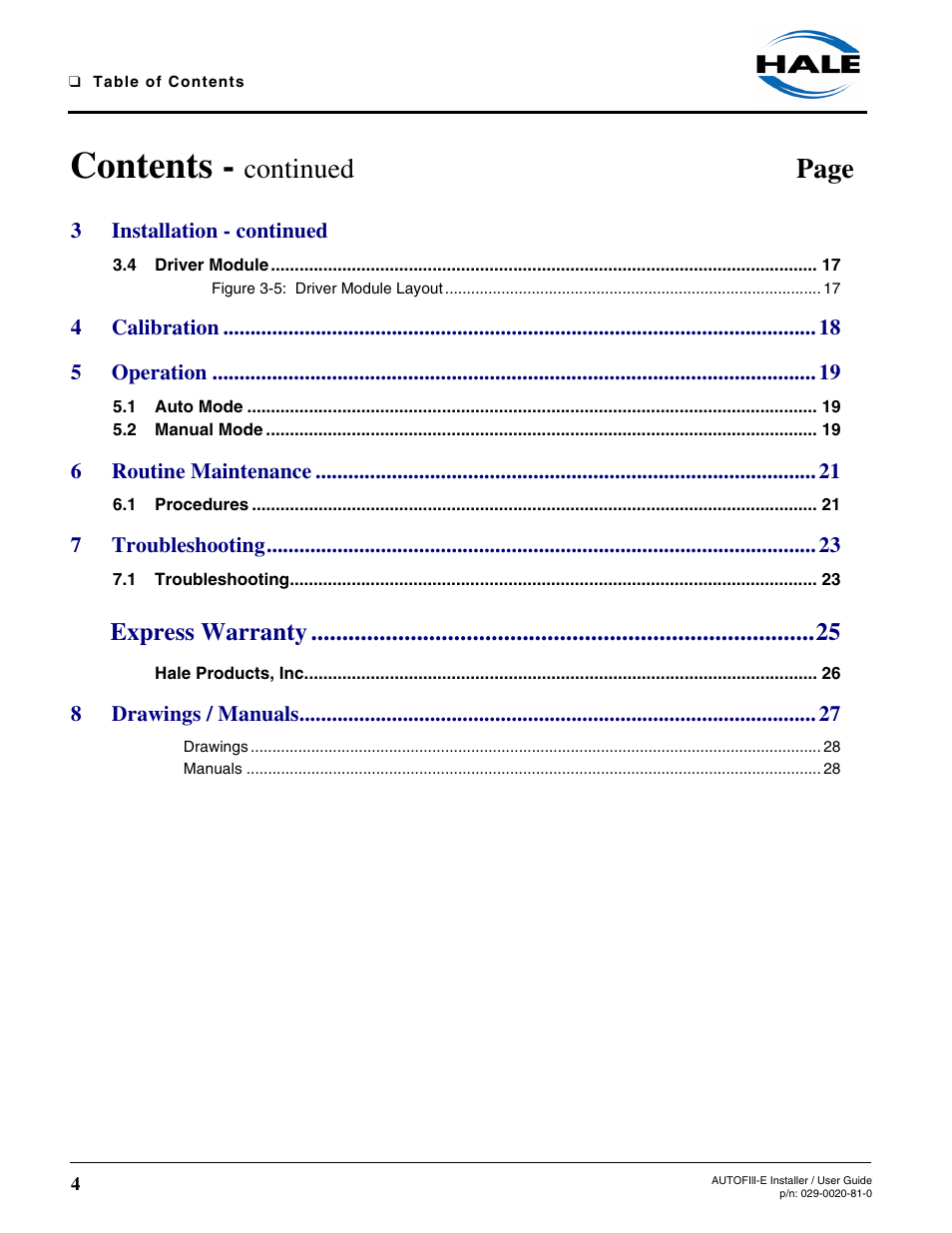 Hale AutoFill-E Tank Refill Control System User Manual | Page 4 / 55