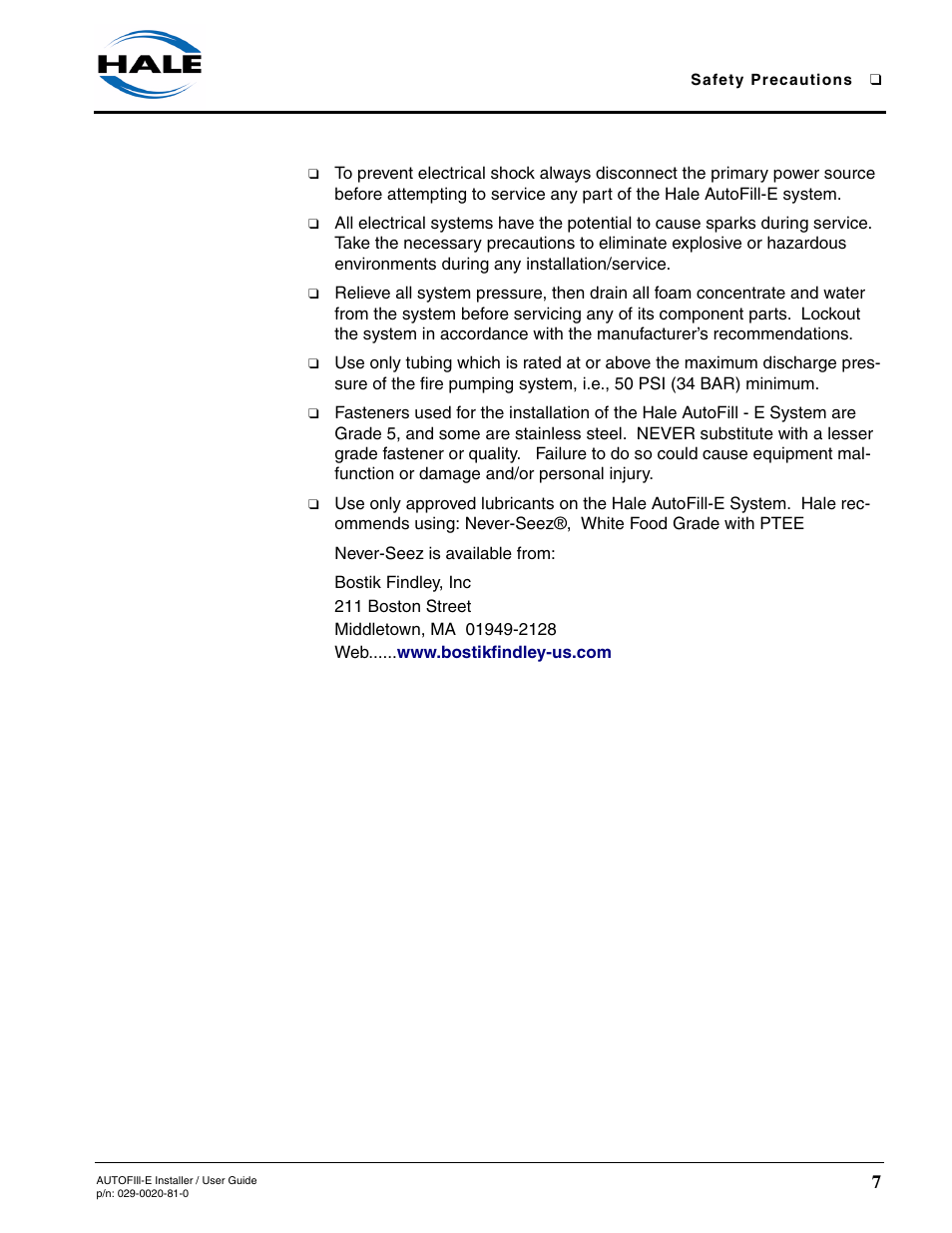 Hale AutoFill-E Tank Refill Control System User Manual | Page 7 / 55