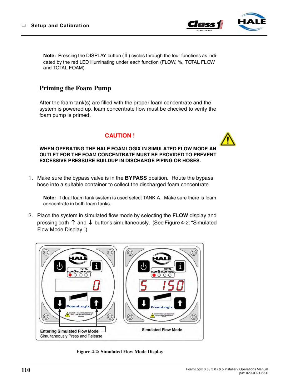 Priming the foam pump, Figure 4-2: simulated flow mode display | Hale FoamLogix 6.5 User Manual | Page 110 / 194
