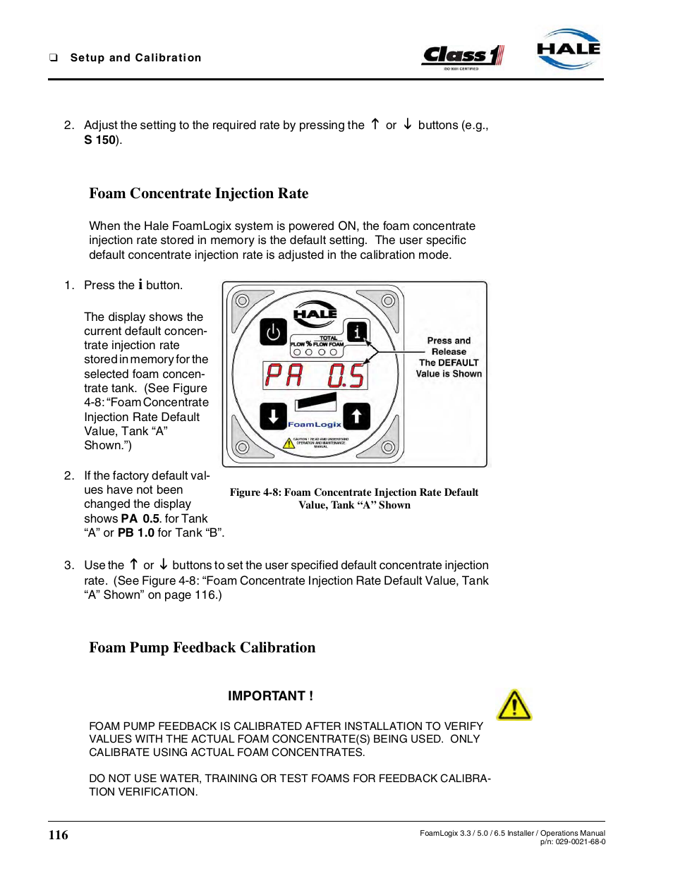 Foam concentrate injection rate, Foam pump feedback calibration, 2 user calibration - continued | Hale FoamLogix 6.5 User Manual | Page 116 / 194