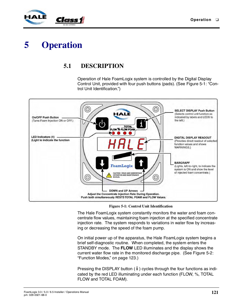 5 operation, 1 description, Figure 5-1: control unit identification | Operation, 5operation | Hale FoamLogix 6.5 User Manual | Page 121 / 194