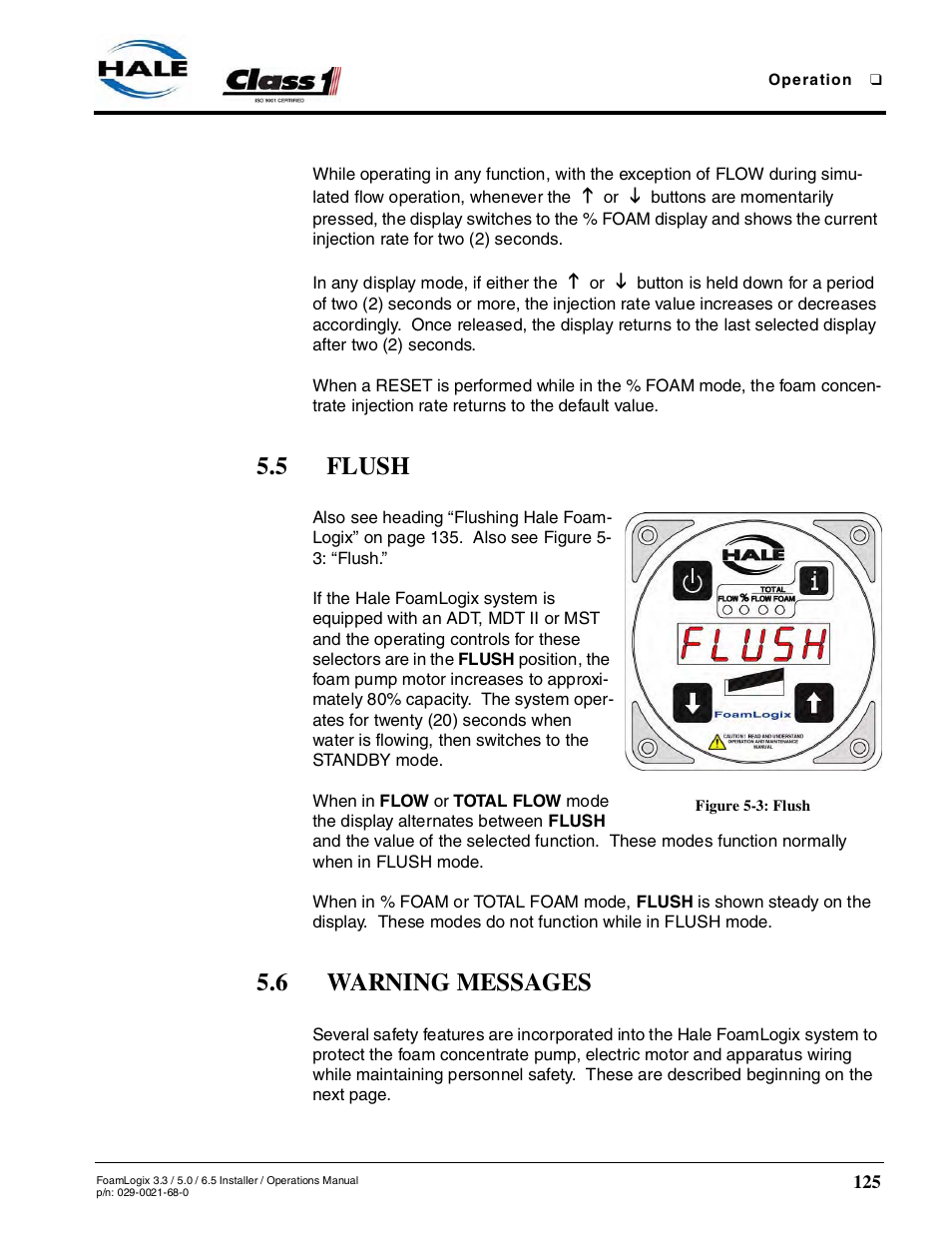 5 flush, Figure 5-3: flush, 6 warning messages | Hale FoamLogix 6.5 User Manual | Page 125 / 194