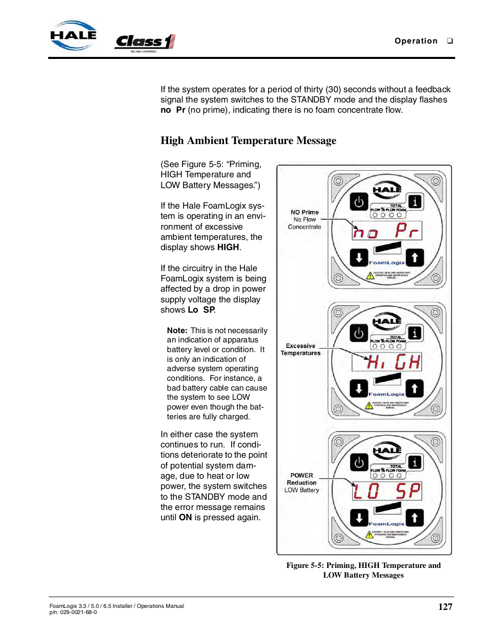 High ambient temperature message | Hale FoamLogix 6.5 User Manual | Page 127 / 194