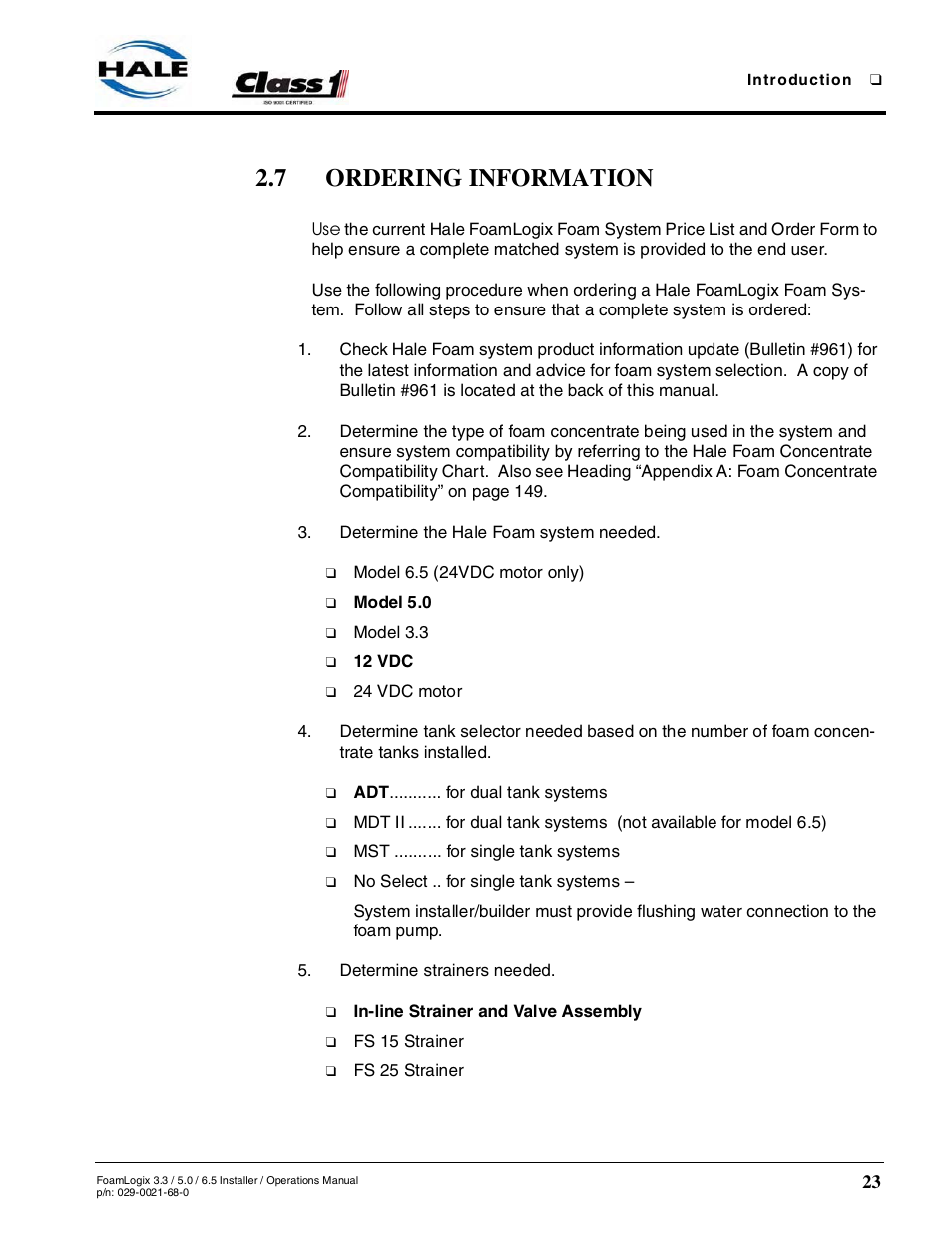 7 ordering information | Hale FoamLogix 6.5 User Manual | Page 23 / 194