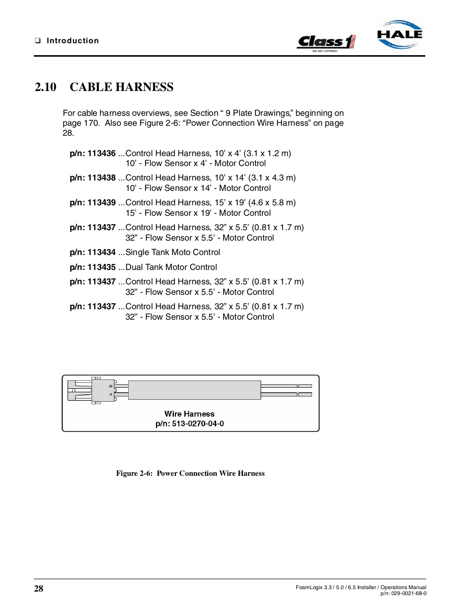 10 cable harness, Figure 2-6: power connection wire harness | Hale FoamLogix 6.5 User Manual | Page 28 / 194