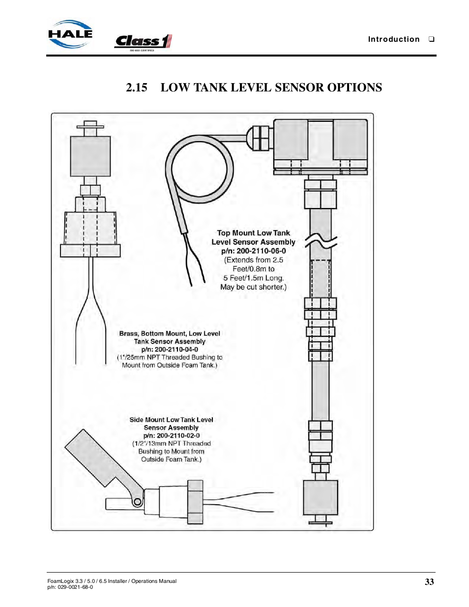 15 low tank level sensor options | Hale FoamLogix 6.5 User Manual | Page 33 / 194