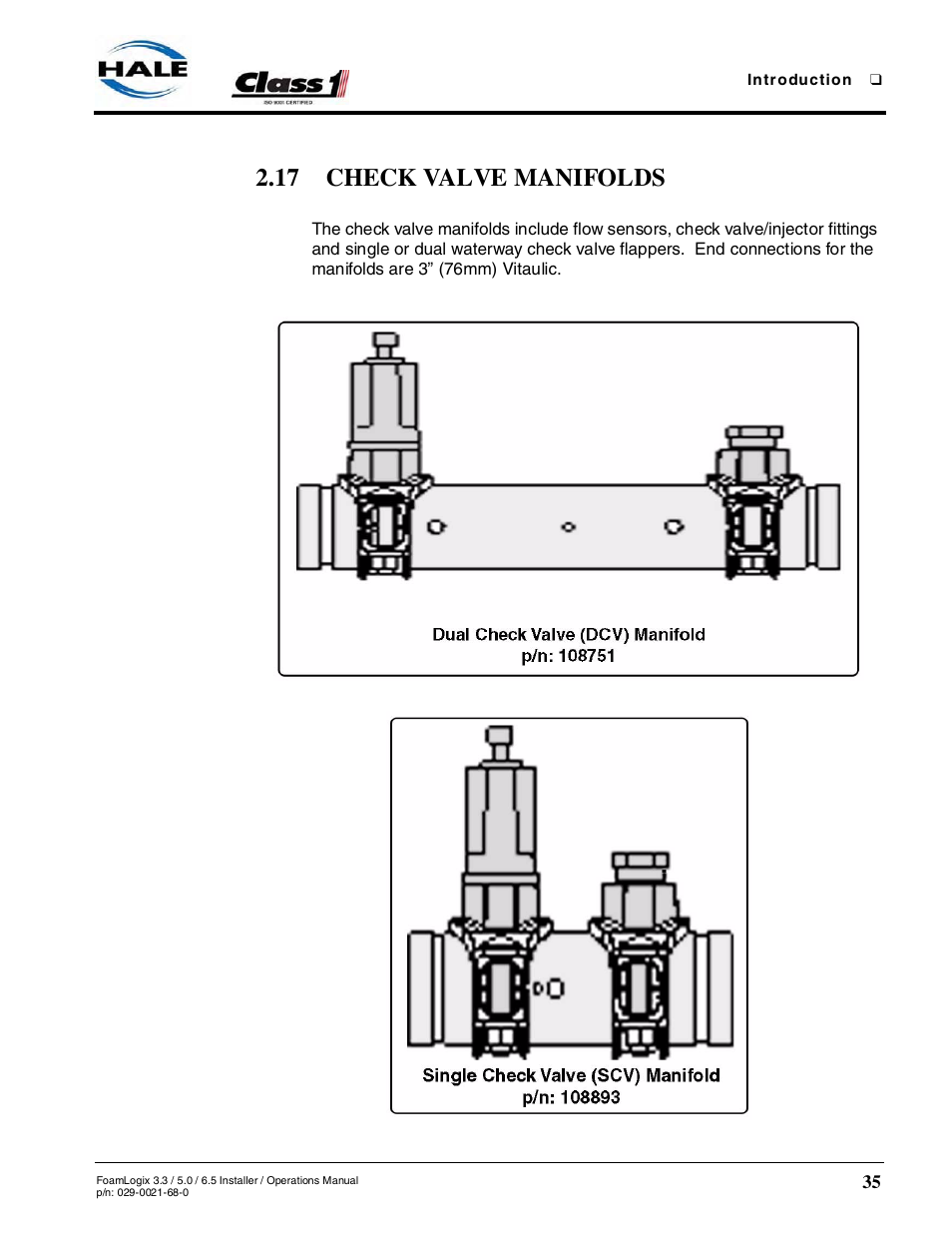 17 check valve manifolds | Hale FoamLogix 6.5 User Manual | Page 35 / 194