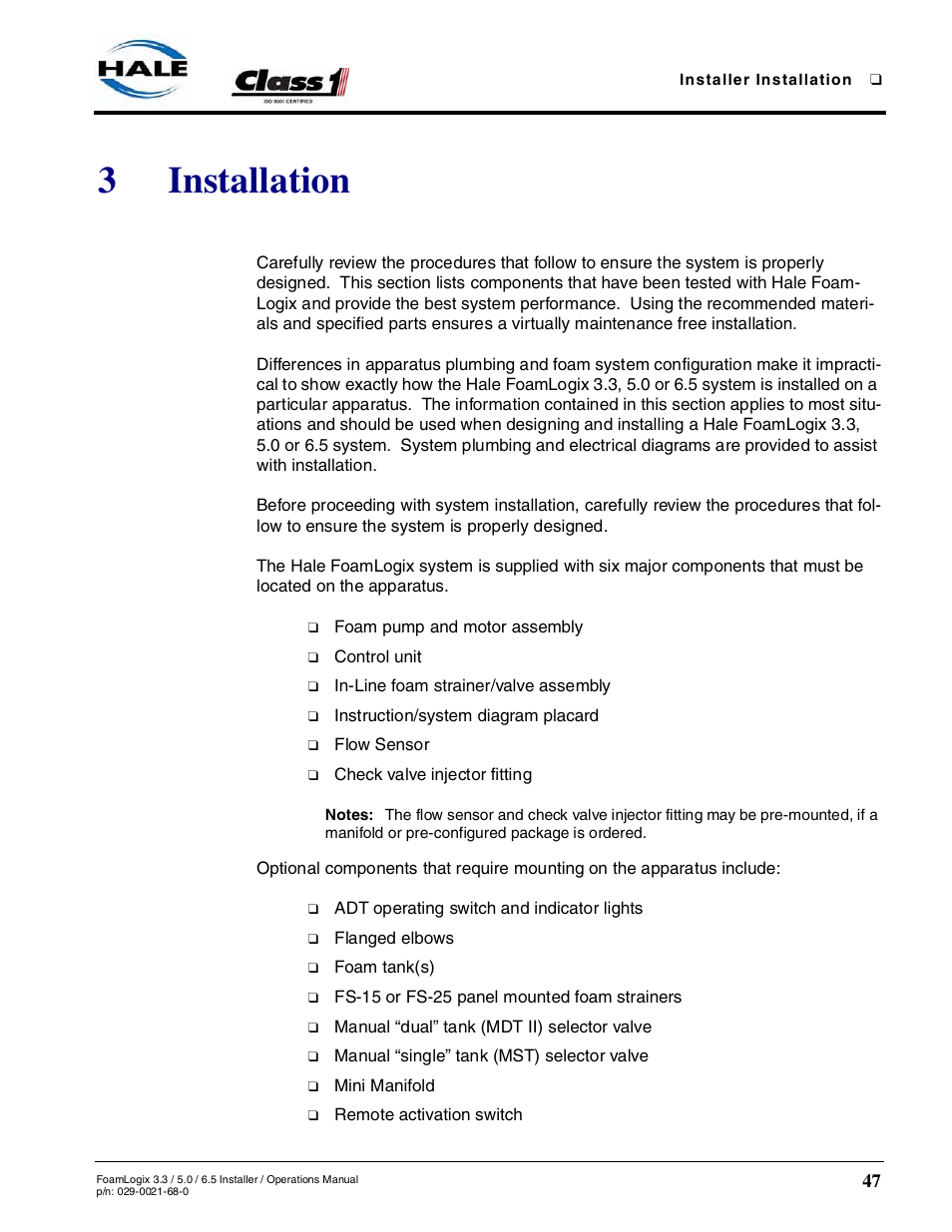 3 installation, Installation, 3installation | Hale FoamLogix 6.5 User Manual | Page 47 / 194