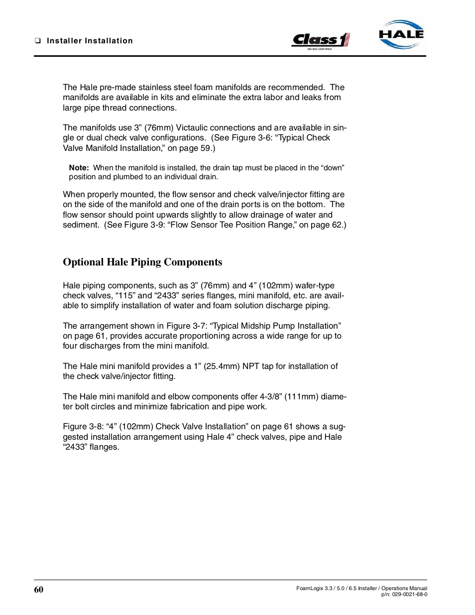 Optional hale piping components | Hale FoamLogix 6.5 User Manual | Page 60 / 194