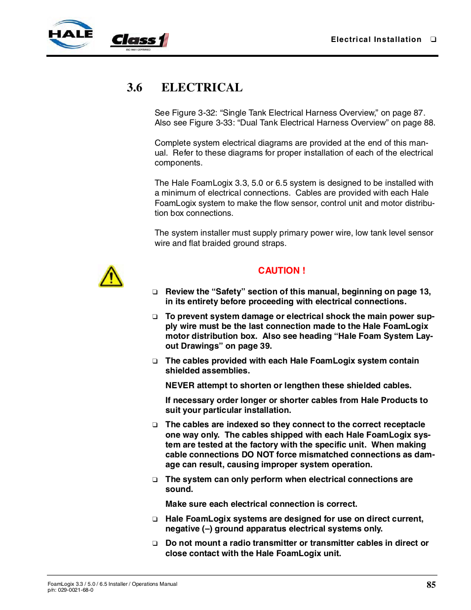 6 electrical | Hale FoamLogix 6.5 User Manual | Page 85 / 194