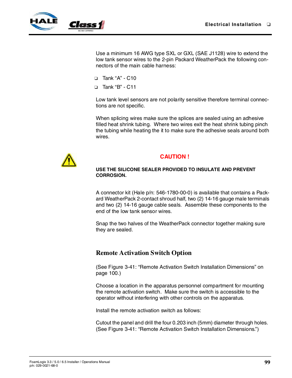 Remote activation switch option | Hale FoamLogix 6.5 User Manual | Page 99 / 194