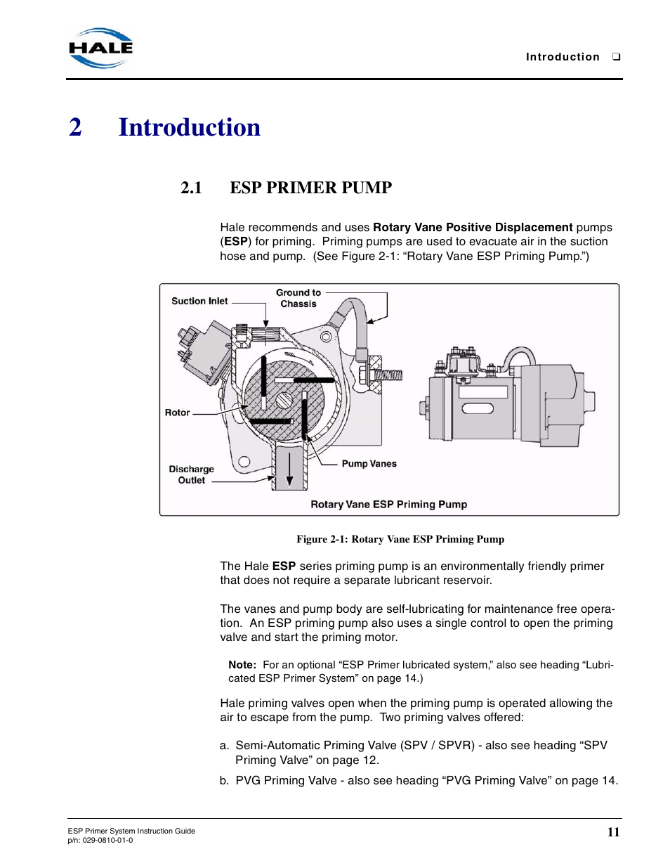 2 introduction, 1 esp primer pump, Figure 2-1: rotary vane esp priming pump | Introduction, Esp primer pump, Figure 2-1, Rotary vane esp priming pump, 2introduction | Hale ESP Priming System User Manual | Page 11 / 70