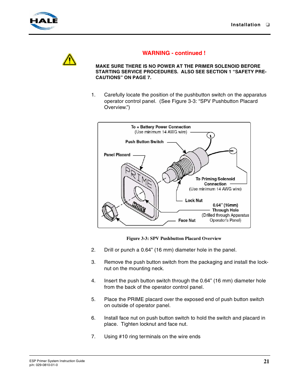 Figure 3-3: spv pushbutton placard overview, Figure 3-3, Spv pushbutton placard overview | Hale ESP Priming System User Manual | Page 21 / 70
