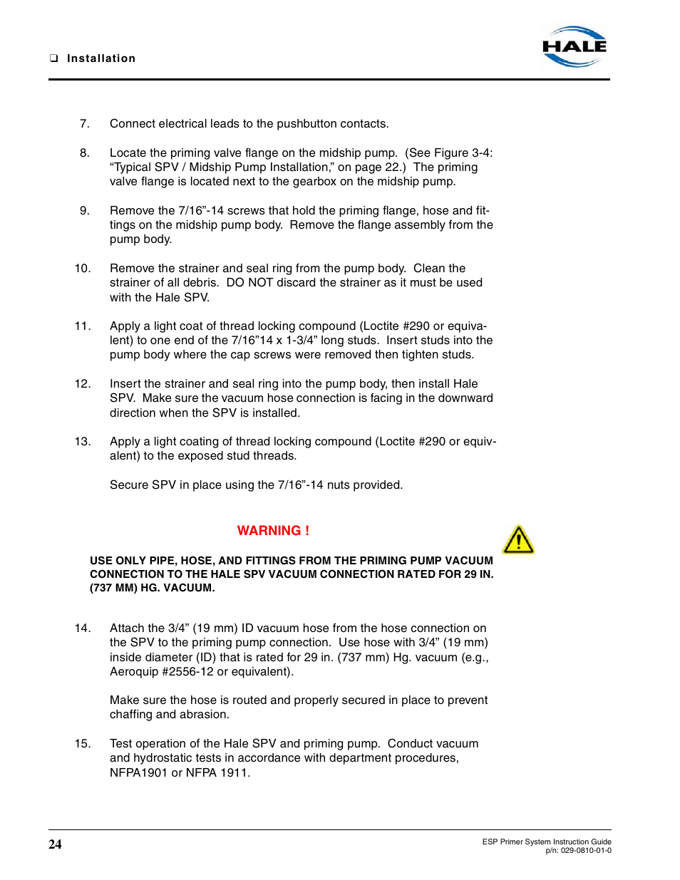Hale ESP Priming System User Manual | Page 24 / 70
