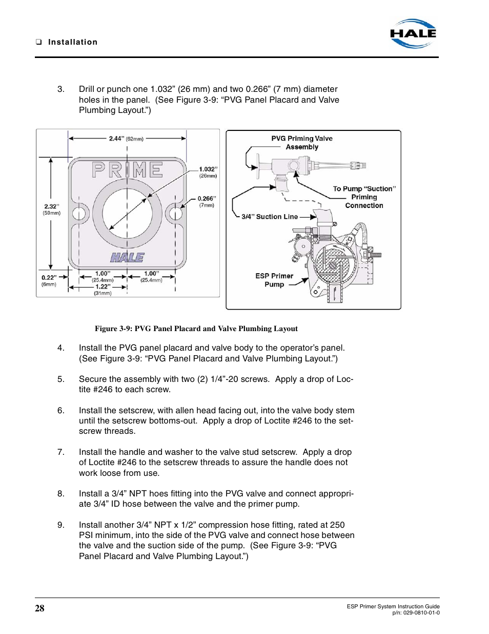 Figure 3-9, Pvg panel placard and valve plumbing layout | Hale ESP Priming System User Manual | Page 28 / 70