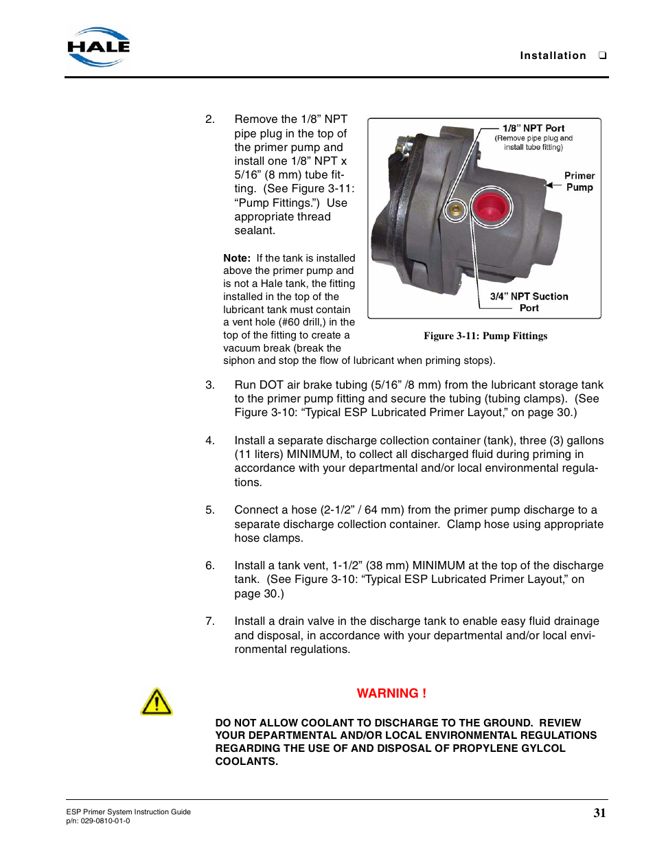 Figure 3-11: pump fittings | Hale ESP Priming System User Manual | Page 31 / 70
