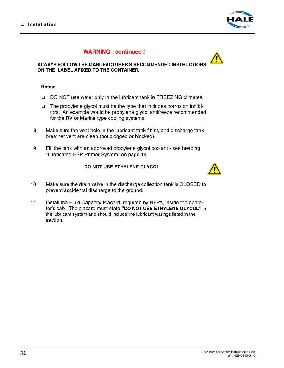 Hale ESP Priming System User Manual | Page 32 / 70