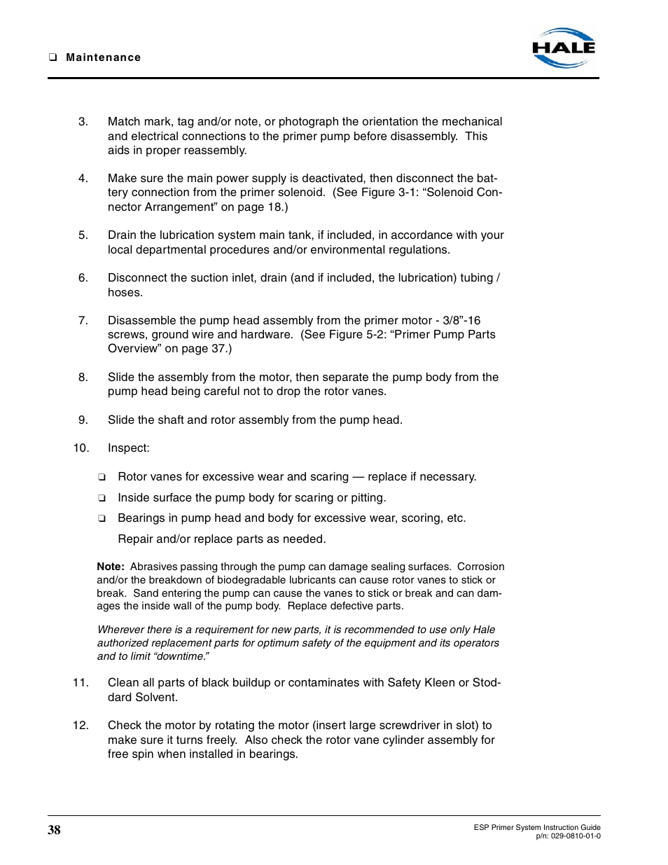 Hale ESP Priming System User Manual | Page 38 / 70
