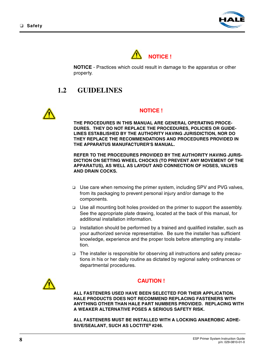 2 guidelines, Guidelines | Hale ESP Priming System User Manual | Page 8 / 70