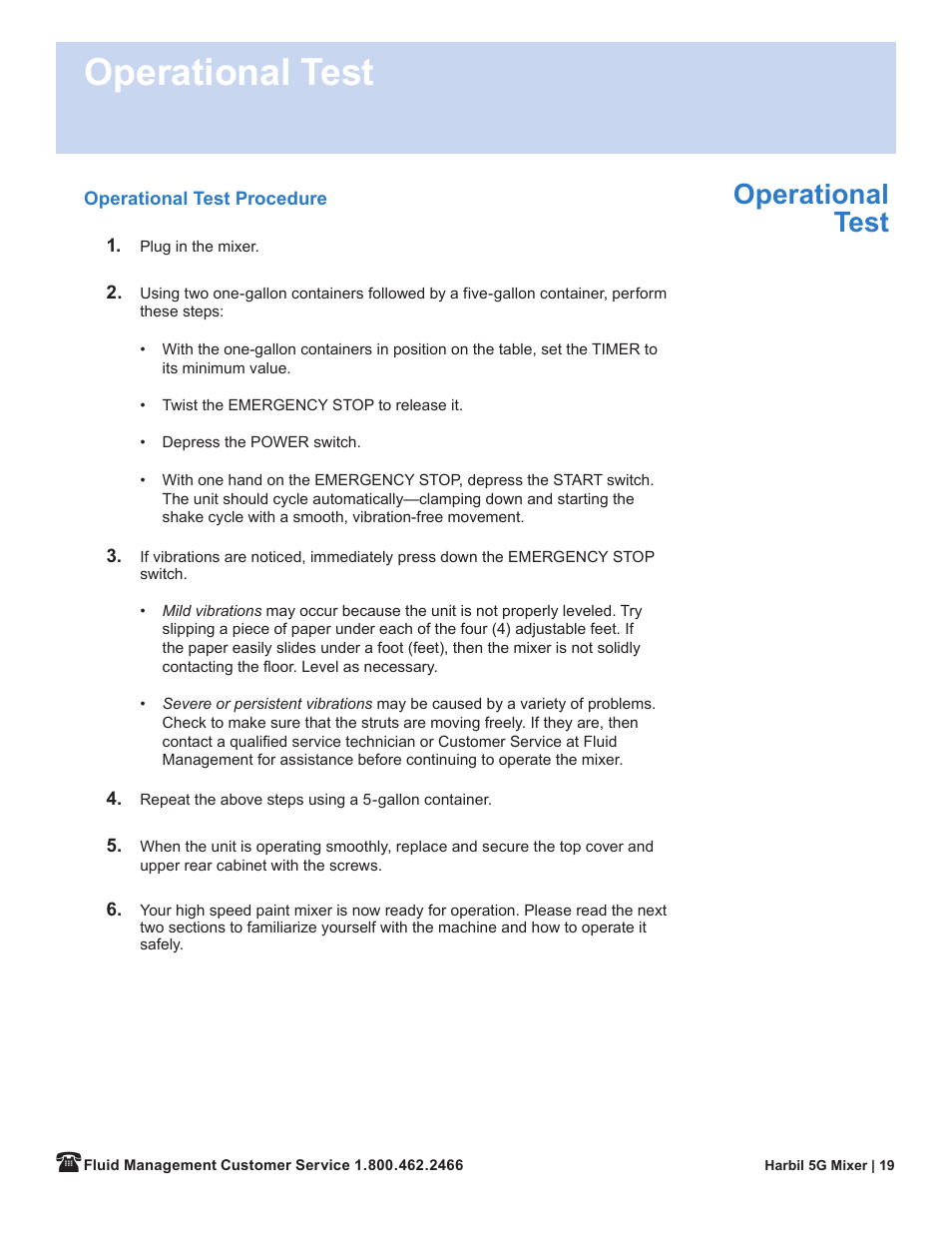 Operational test | Fluid Management 5G-HD Harbil 5-Gallon Shaker User Manual | Page 21 / 81