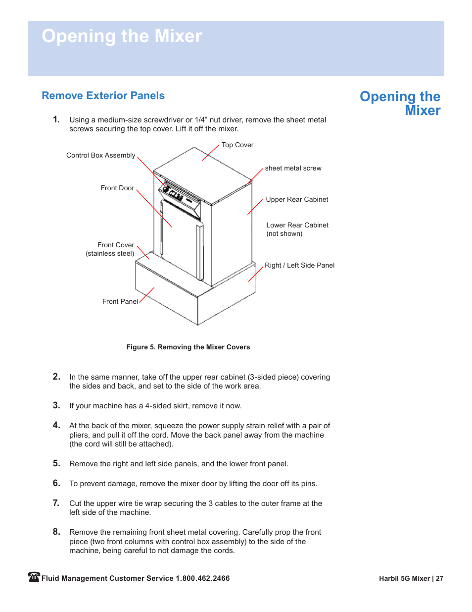 Opening the mixer, Remove exterior panels | Fluid Management 5G-HD Harbil 5-Gallon Shaker User Manual | Page 29 / 81