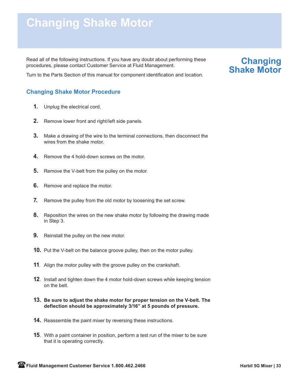 Changing shake motor | Fluid Management 5G-HD Harbil 5-Gallon Shaker User Manual | Page 35 / 81