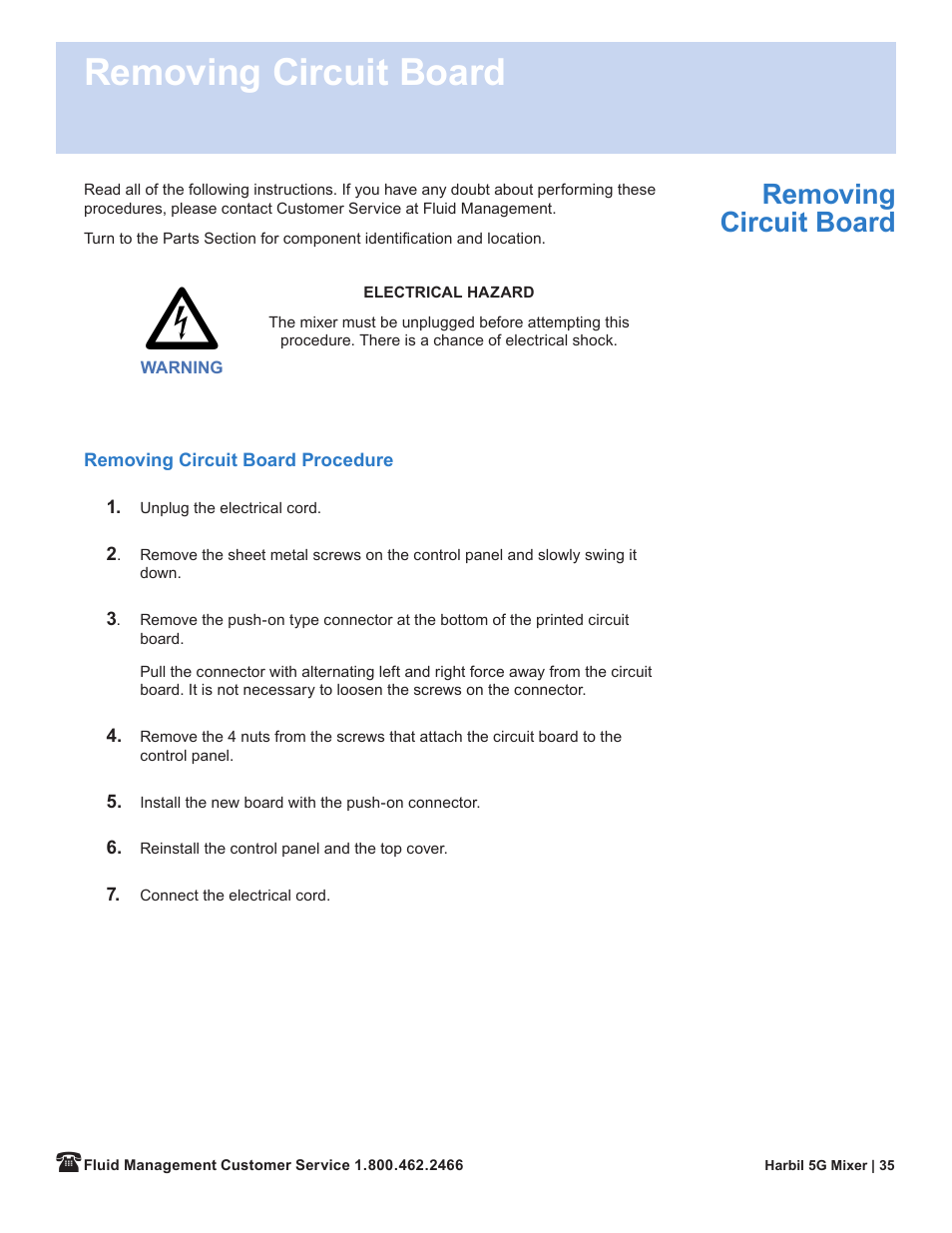 Removing circuit board | Fluid Management 5G-HD Harbil 5-Gallon Shaker User Manual | Page 37 / 81