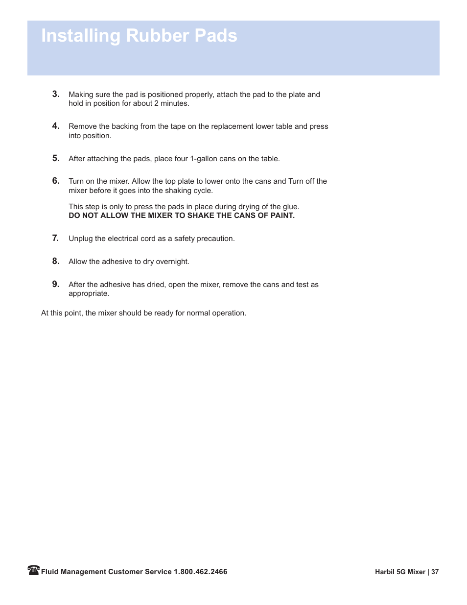 Installing rubber pads | Fluid Management 5G-HD Harbil 5-Gallon Shaker User Manual | Page 39 / 81