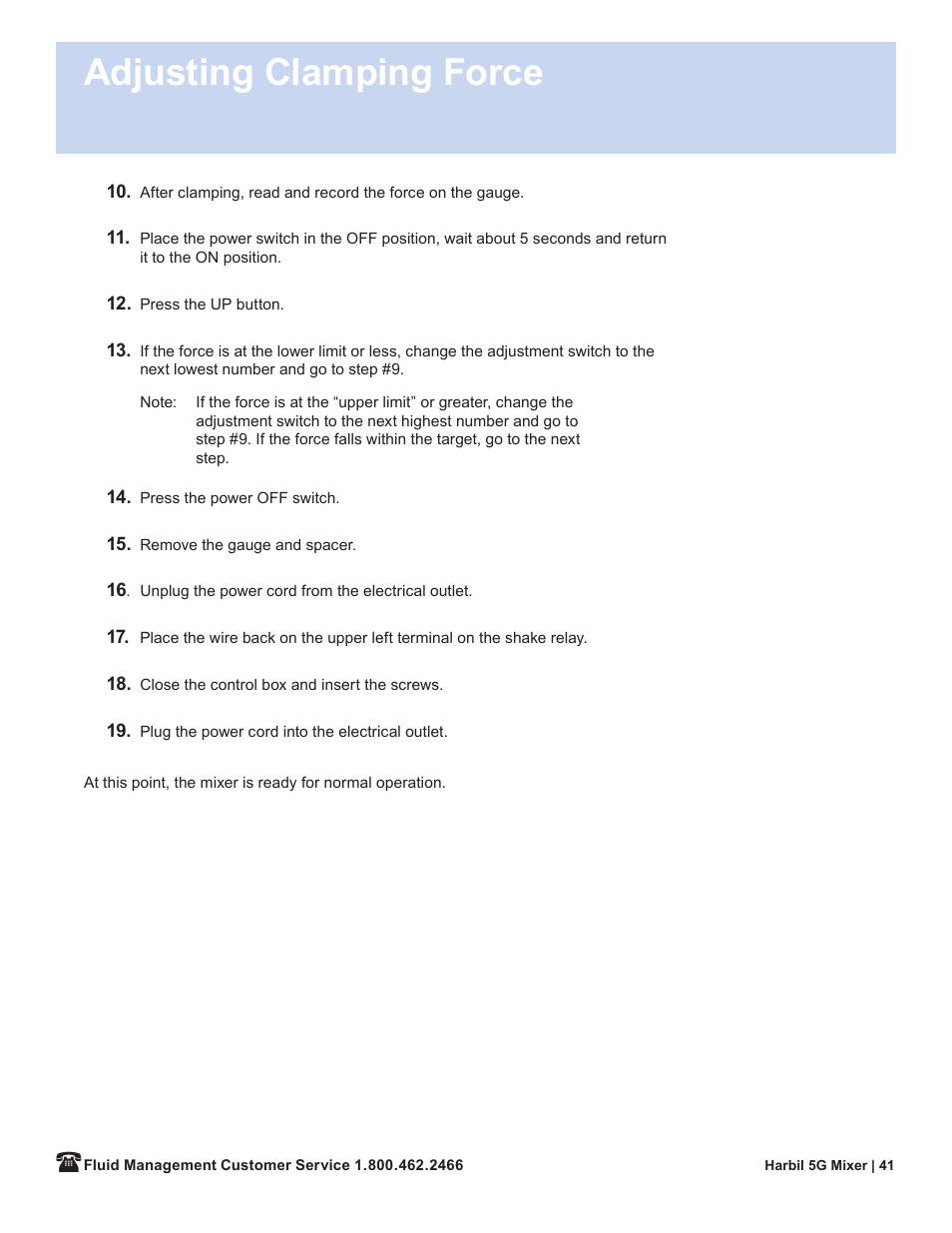 Adjusting clamping force | Fluid Management 5G-HD Harbil 5-Gallon Shaker User Manual | Page 43 / 81