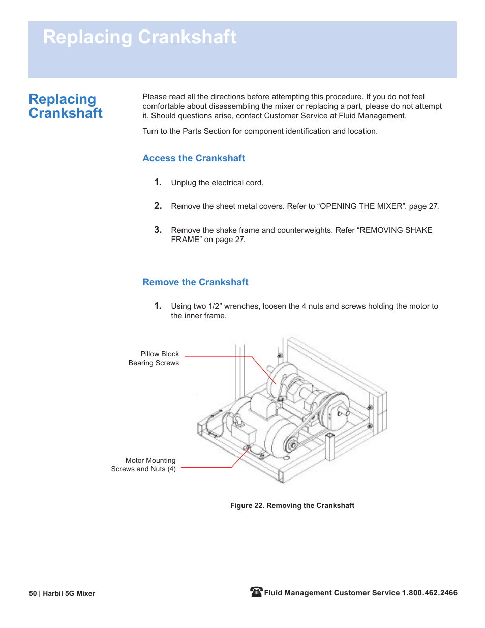 Replacing crankshaft | Fluid Management 5G-HD Harbil 5-Gallon Shaker User Manual | Page 52 / 81