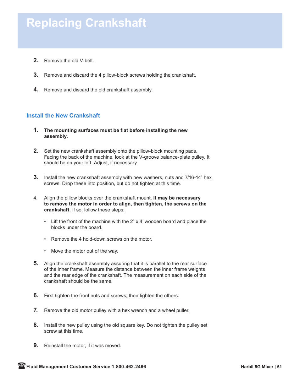Replacing crankshaft | Fluid Management 5G-HD Harbil 5-Gallon Shaker User Manual | Page 53 / 81