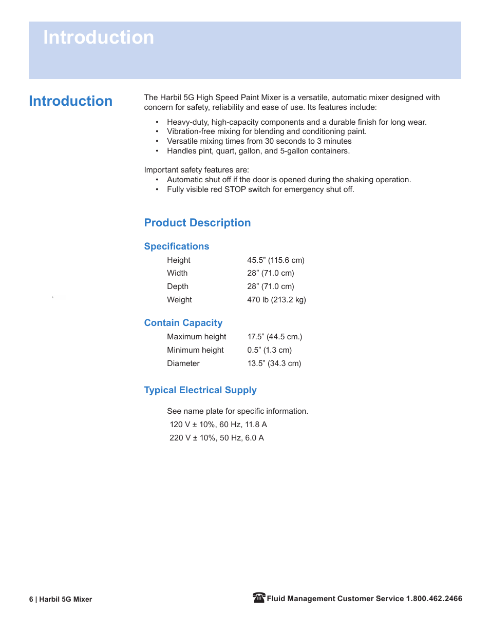 Introduction, Product description | Fluid Management 5G-HD Harbil 5-Gallon Shaker User Manual | Page 8 / 81