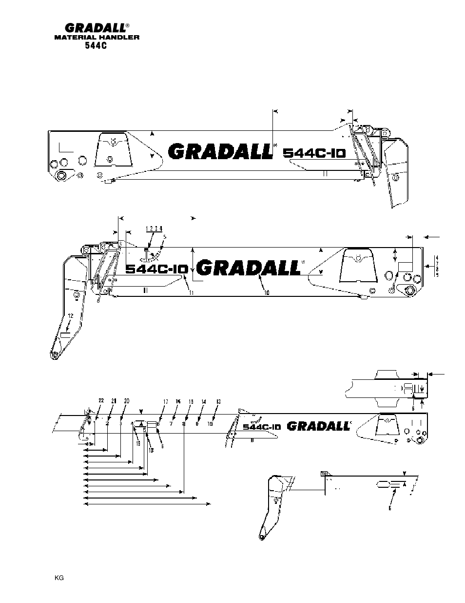 Miscellaneous boom decals, Added dimensions to decals | Gradall 544C-10 User Manual | Page 134 / 171