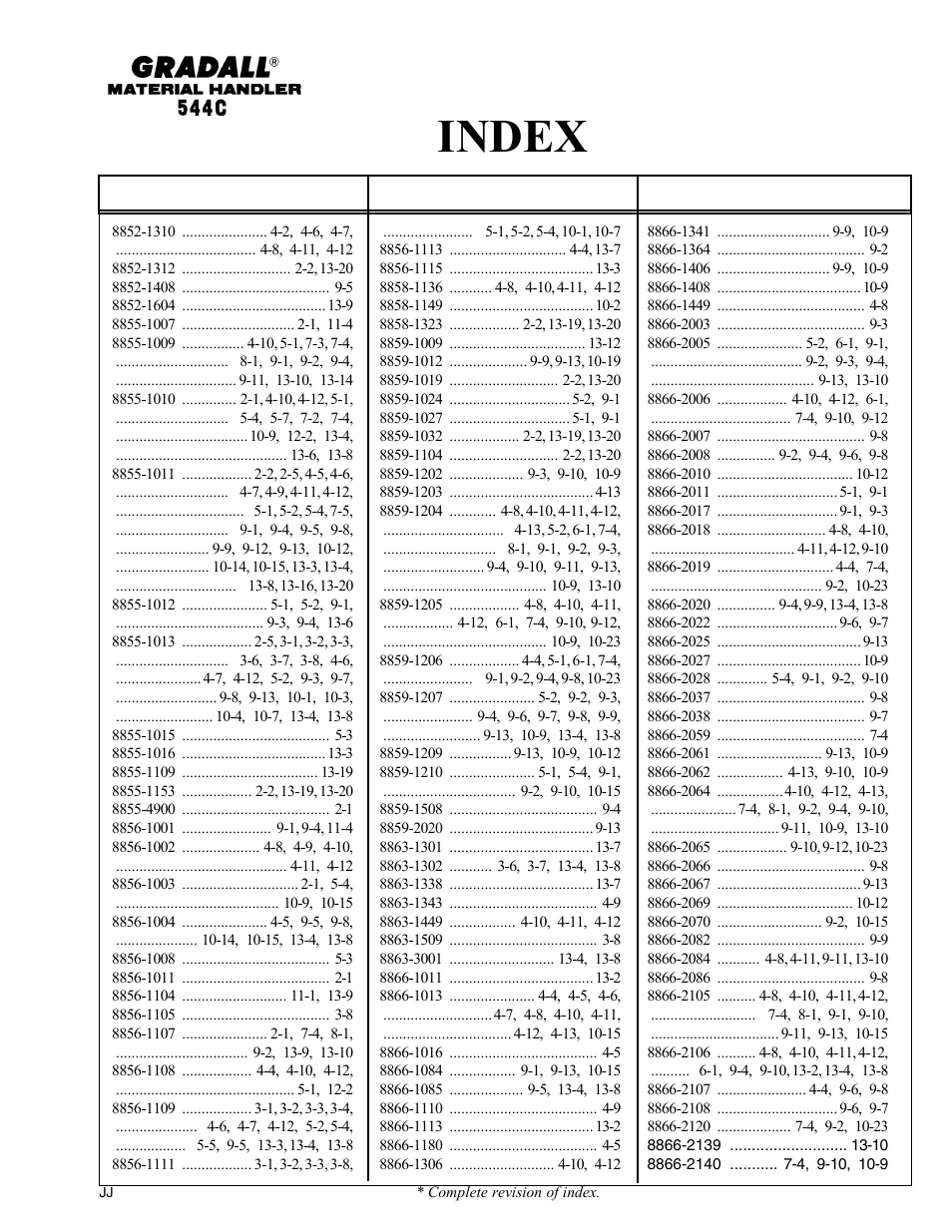 Index | Gradall 544C-10 User Manual | Page 15 / 171