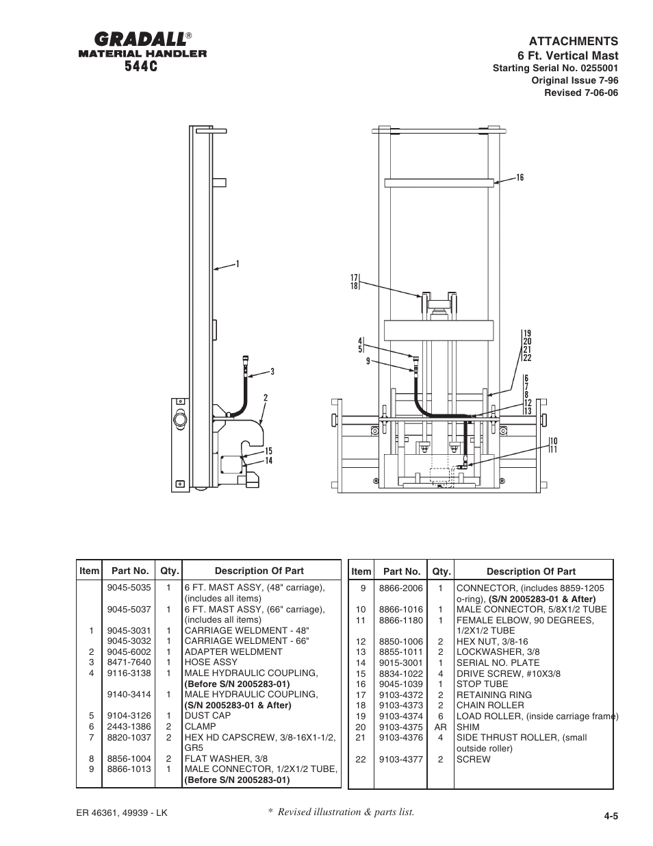 Attachments 6 ft. vertical mast | Gradall 544C-10 User Manual | Page 45 / 171