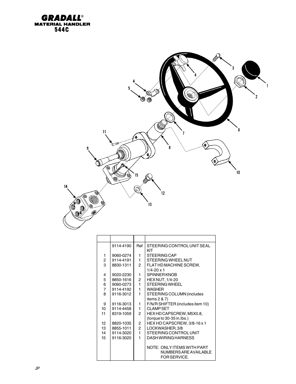Controls steering column & attaching parts | Gradall 544C-10 User Manual | Page 80 / 171
