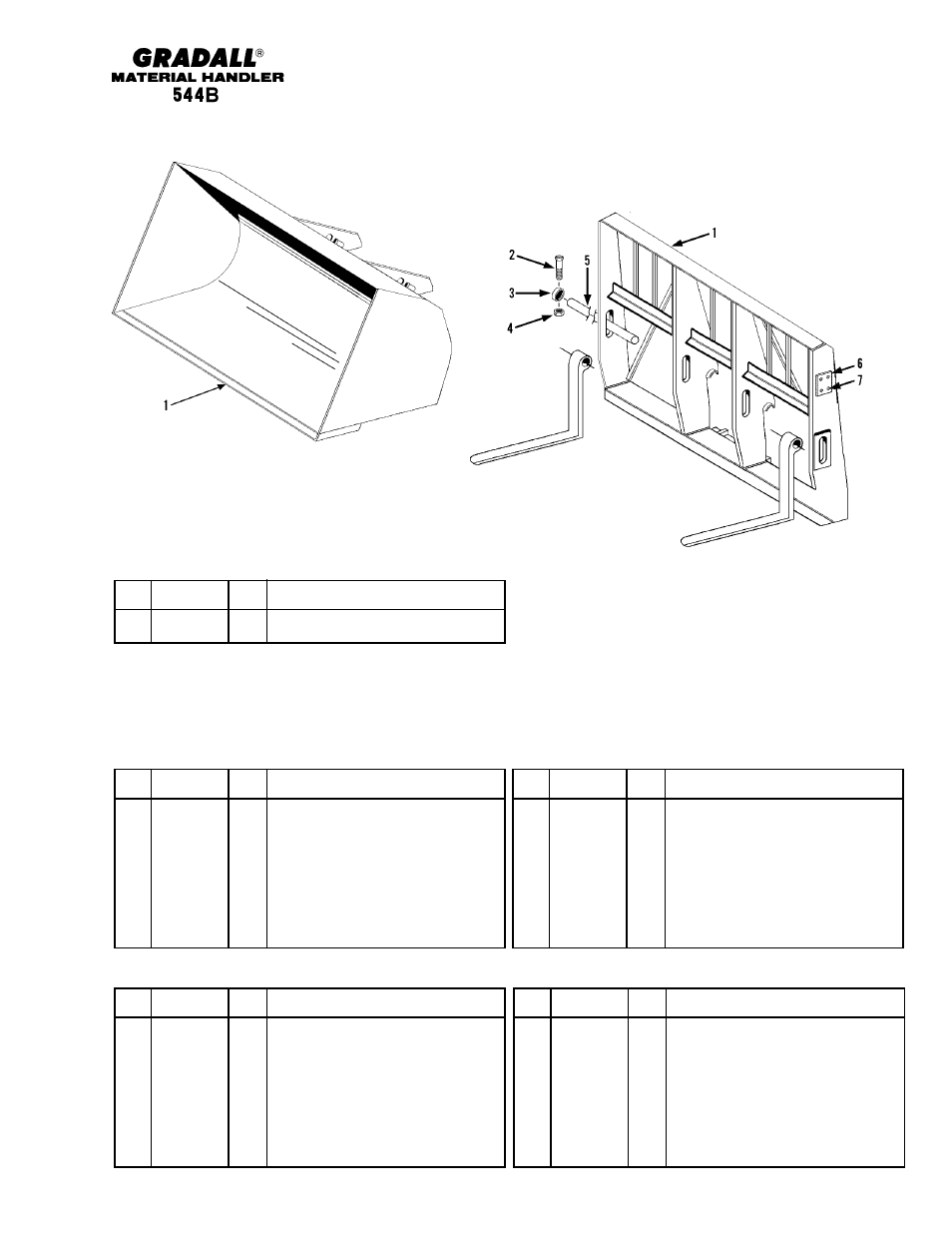 Section 4 attachments & accessories, Attachments & accessories sand bucket & carriages | Gradall 544B Parts Manual User Manual | Page 29 / 180