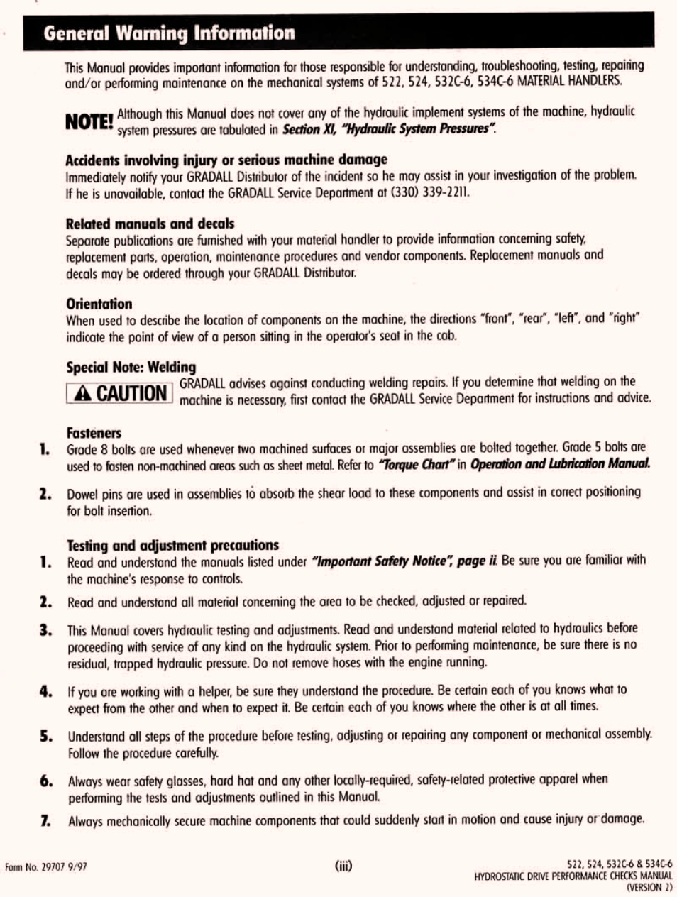 General warning information | Gradall 534D-6T Service Manual User Manual | Page 155 / 288