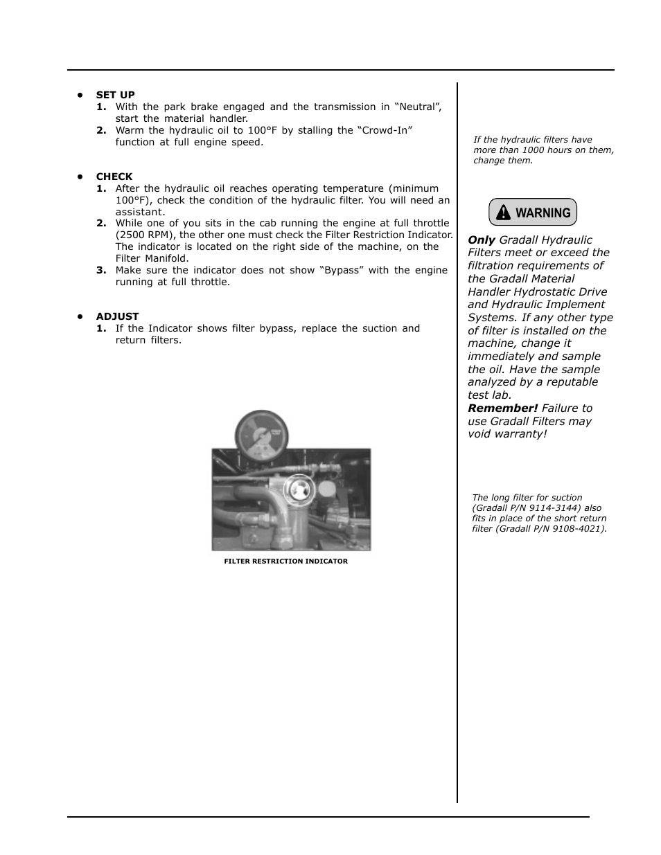 Hydraulic filter condition, Ydraulic, Ilter | Ondition | Gradall 534D-6T Service Manual User Manual | Page 261 / 288