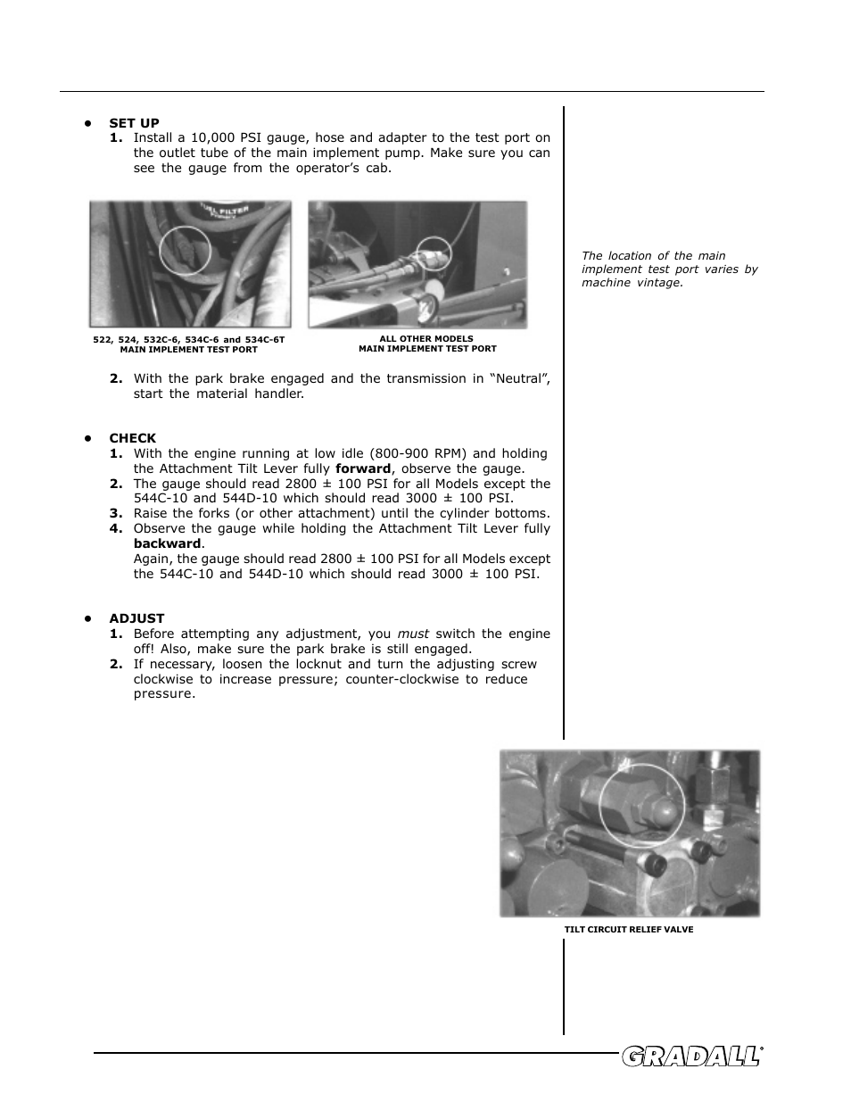 Tilt circuit relief valves, Ircuit, Elief | Alves 7.0 | Gradall 534D-6T Service Manual User Manual | Page 266 / 288