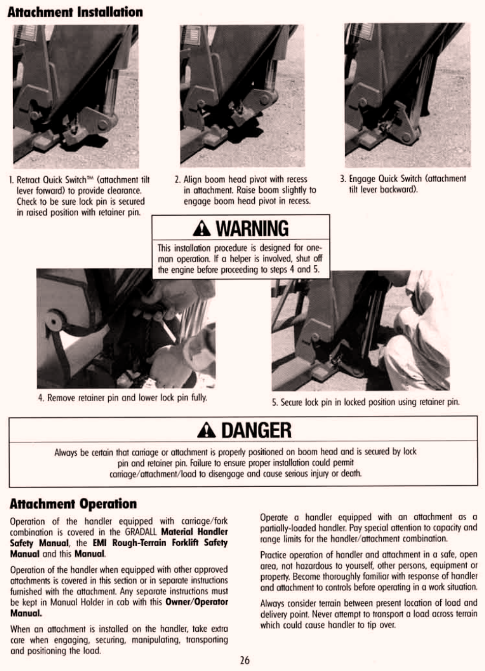 Attachment installation, Attachment operation | Gradall 534D-6T Service Manual User Manual | Page 32 / 288