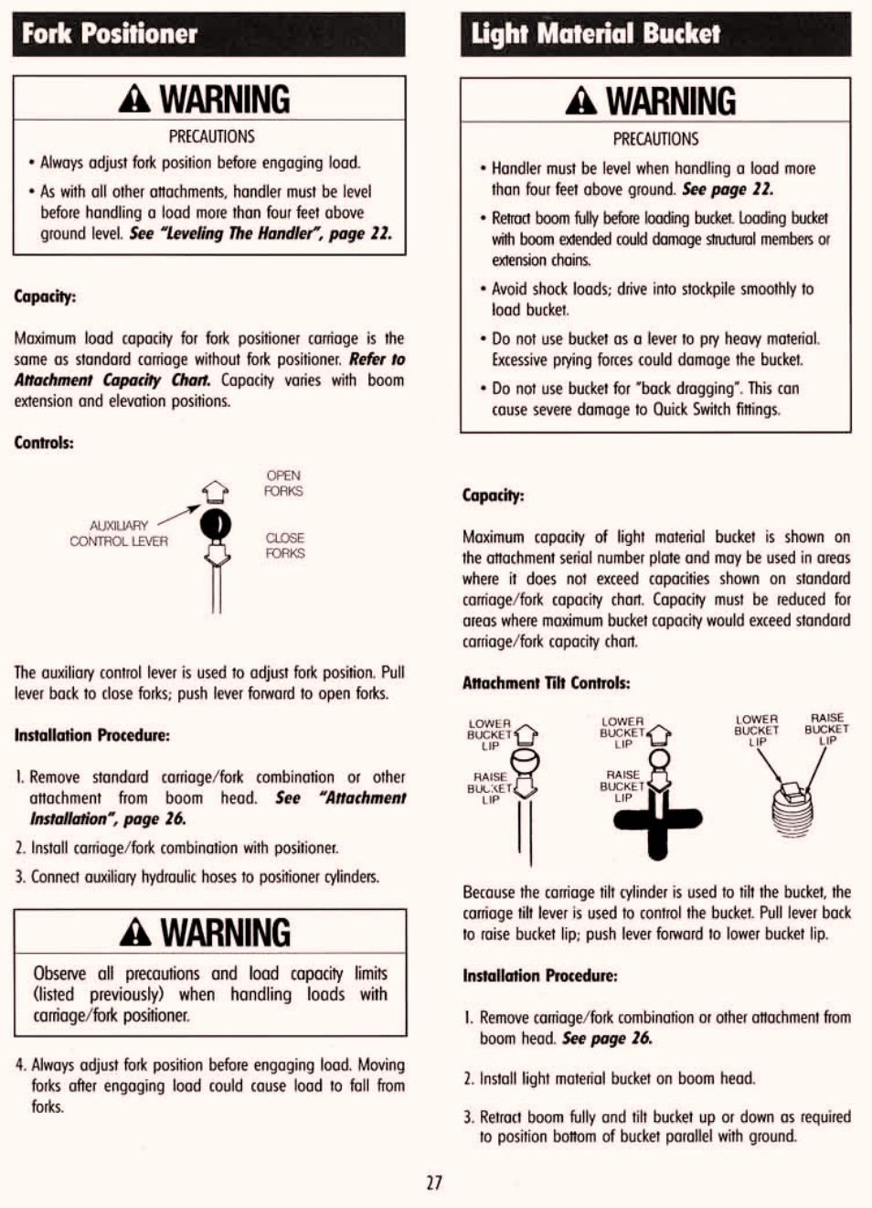 Fork positioner, Light material bucket | Gradall 534D-6T Service Manual User Manual | Page 33 / 288